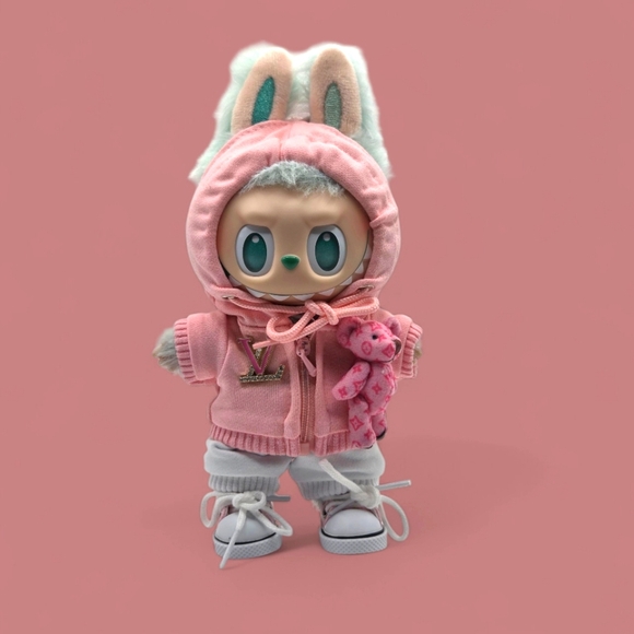 Labubu 3pc Pink Bunny Hoodie Doll with Bear Accessory ( Doll Not Included) - Picture 1 of 4